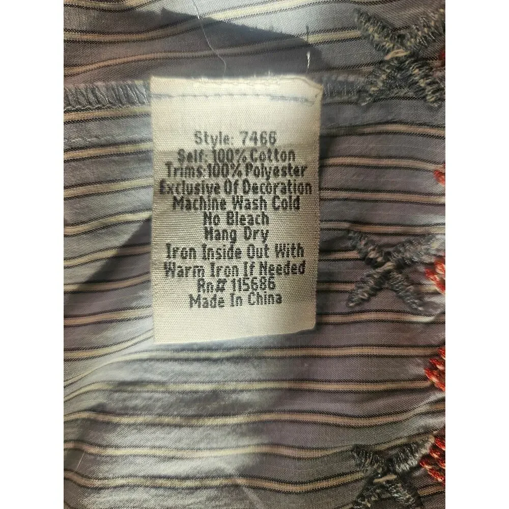 Johnny Was Blue Embroidered Floral Striped Open Top Sz S Tie Front 3/4 Sleeves - Picture 8 of 8